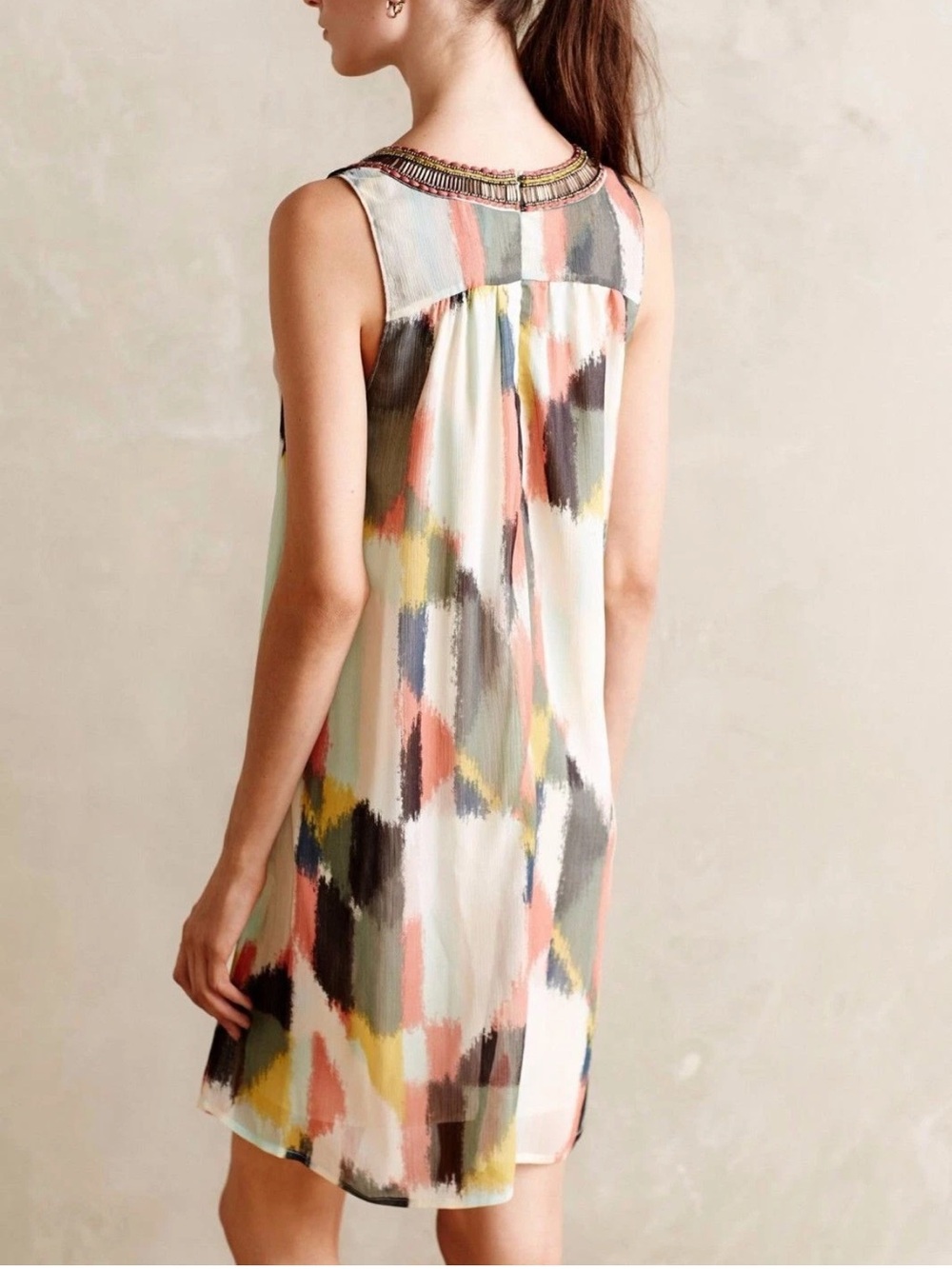 Anthropologie HD in Paris Beaded Brushstroke Chiffon Swing Shift Dress Size 6 - Picture 8 of 13